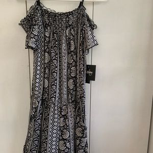 Off the shoulder black and white romper